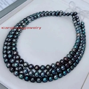 LONG AAAAA 48"11-12mm real natural Tahitian black Multicolor pearl NECKLACE 14K - Picture 1 of 6