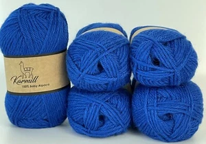 Alpaca Wool Skeins 100% Baby Alpaca Yarn DK Weight Lot of 5 Bright Blue 3608 - Picture 1 of 7