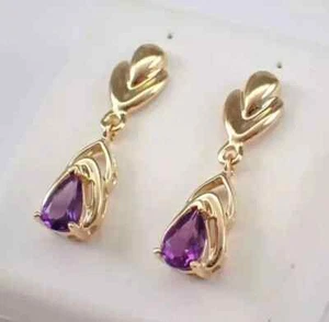 2.Ct Pear Cut Lab-Created Amethyst Graduation Gift Earrings 14k Yellow Gold FN - Picture 1 of 8