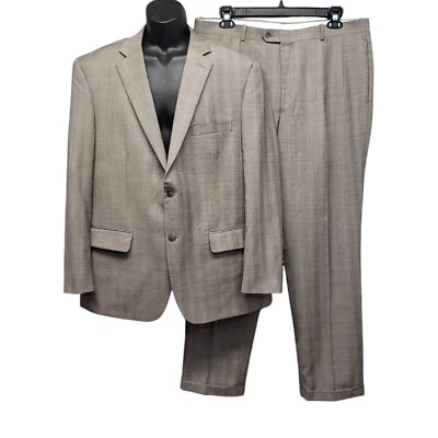 Tasso Elba Suit Mens 44R Wool Gray Pin Striped Notch 2 Button 38x33 Pleated - Image 1 of 4