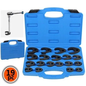 19PCS Flare Nut Crowfoot Wrench Set Metric Crows Foot Wrench Kit 3/8" 1/2" Drive - Picture 1 of 16