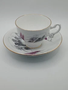 Vintage Old Royal Vale Bone China Tea Cup & Saucer Purple & Black Floral Pattern - Picture 1 of 11