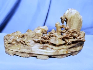 Chinesische geschnitzte Vintage 6" Speckstein Wildnis Berghütte Szene, Skulptur - Bild 1 von 14
