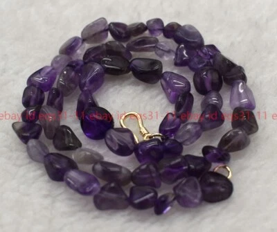 天然6-10毫米紫水晶圆形宝石珠项链18英寸手链7.5英寸套装 — 第 1/4 张图片