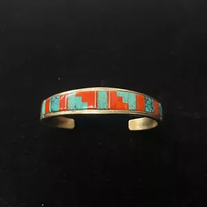 Bracciale Bracciale Bracciale Argento Sterling Zuni WM con Turchese & Corallo - Foto 1 di 5