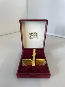 Elizabeth Duke Gold Tone Cufflinks And Tie Pin Striped Boxed - Picture 1 of 5