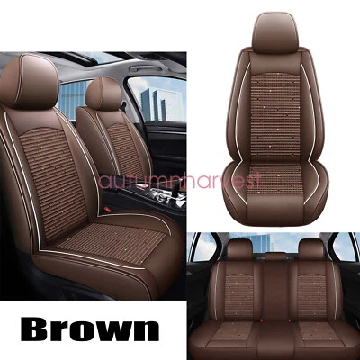 Fits Honda Car 5-Seat Cover Full Set Ice Silk & Leather Protector Cushion Brown - Изображение 1 из 4