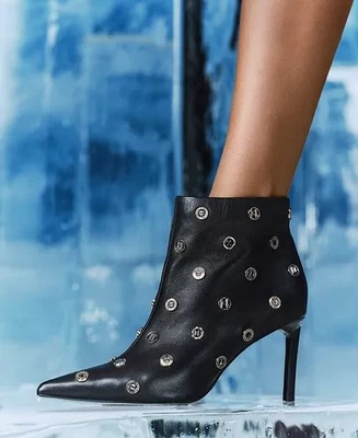 Botín de aguja Karl Lagerfeld Saina de cuero negro a lunares para mujer, nuevo sin caja, talla 6 Foto 1 de 4