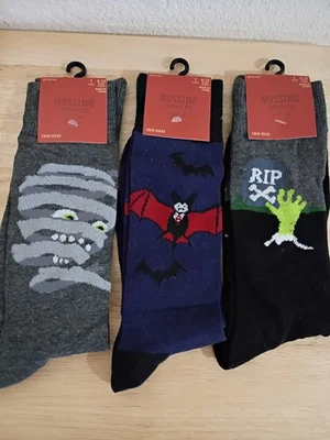 Lot 3 Mossimo Supply Co Crew Socks Mummy Skull Haunted House & Bats Shoe SZ 6-12 - Image 1 of 2