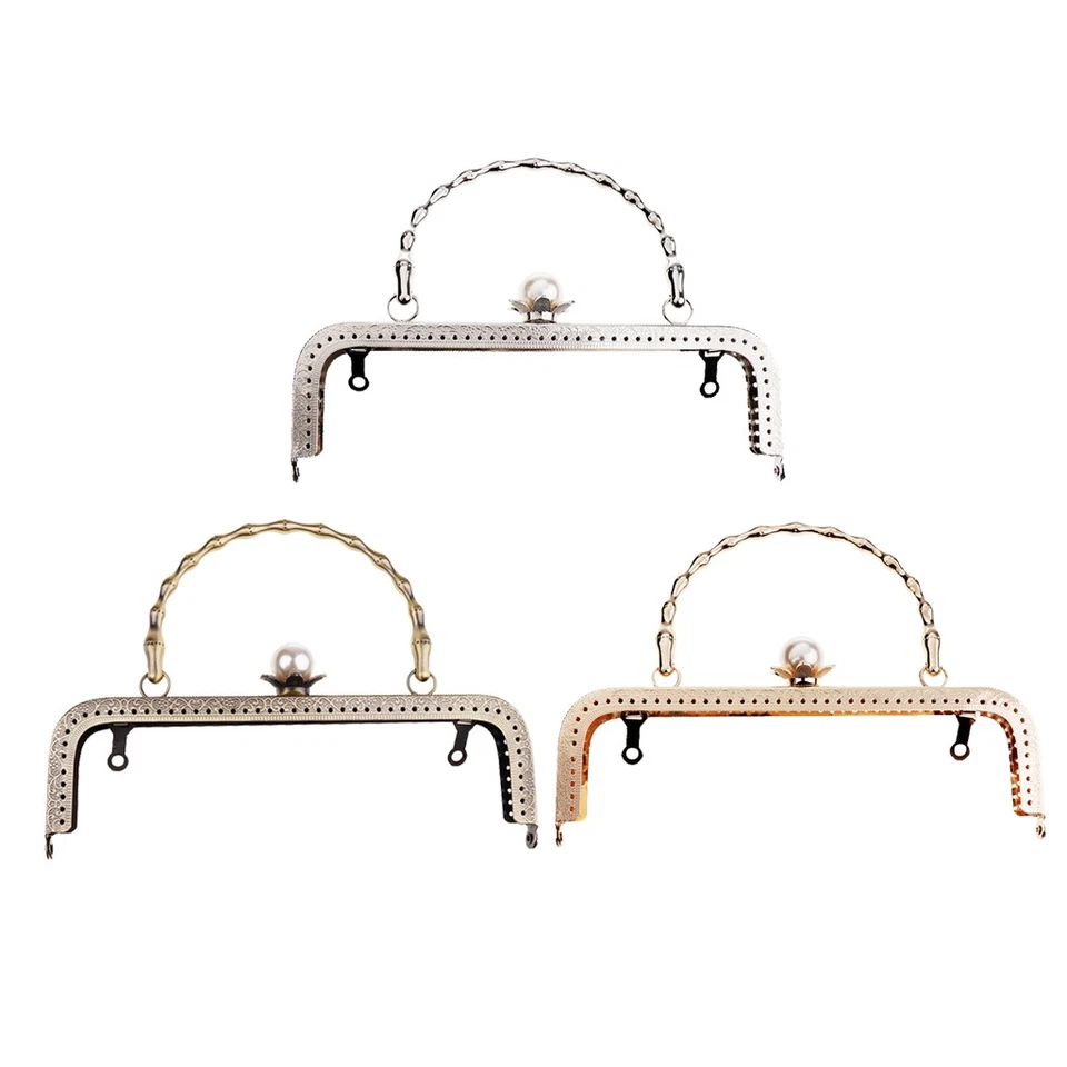 Retro Taschenrahmen Taschenbügel Verschluß Perlen 20cm Kuss Schließe - Bild 1 von 1