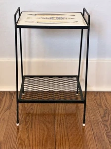 Mid Century Modern Wrought Iron Tile Top Atomic Fish Germany End Accent Table - Picture 1 of 11