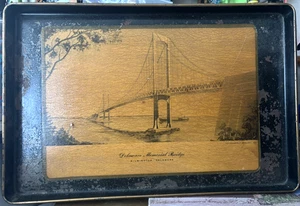 Vintage Delaware Memorial Bridge, Wilmington, DE Metal Tray 18"x12" Black 1970s - Picture 1 of 3