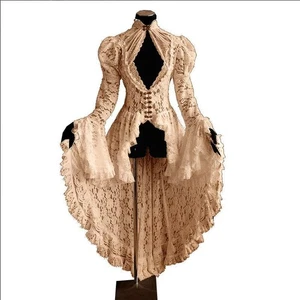 Victorian Dress Long Flare Gothic Dresses Women Vintage Lace Sleeve Retro Dress - Picture 1 of 13