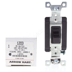 Arrow Hart Brown Industrial 3-Way Toggle Wall Light Switch 15A 120/277V 1203 - Picture 1 of 6