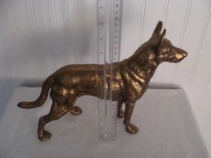 Large German Shepherd Figurine Solid Brass 10" Tall Hair Like Detail Vintage - Picture 1 of 12