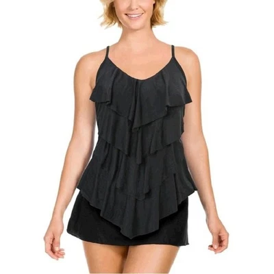 NUEVO Traje de baño Kirkland Signature by Miraclesuit Tankini Top Talla 10 negro con volantes Foto 1 de 4