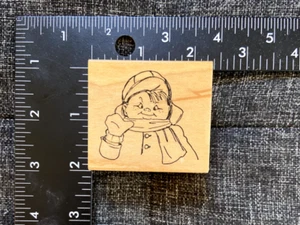 Art Impressions Rubber Stamp U-1695 Front Boy In Winter Wear Scarf Hat 1996 VTG - Picture 1 of 3