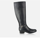 Michael Kors Black Leather Knee High Boots With Silver Zip And Logo Uk Size 3.5