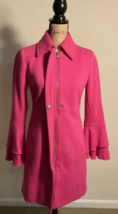 INC (International Concepts) BRIGHT PINK COAT RUFFLE SLEEVE, ZIP FRONT XSMALL - Picture 1 of 10