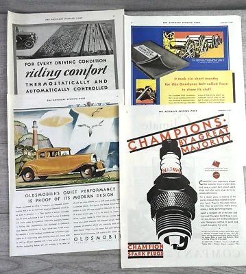 Lote de 4 anuncios impresos de colección 1931 Sat Eve Post Art Deco Automotriz Hombre Cueva Foto 1 de 4