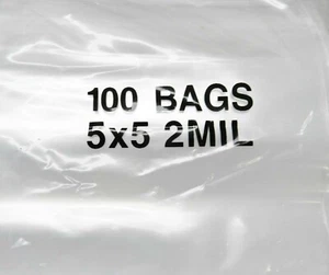 5x5 Zip Slide Top Lock Bags 2mil Clear Plastic Poly Baggies 5" Reclosable 100pc - Picture 1 of 3