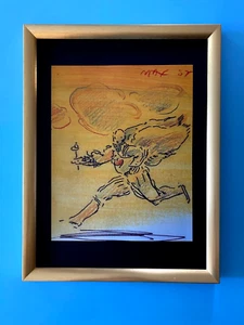 Peter Max | Angel Vintage Print Signed | Framed Large 16x12in. Gold Pop Art - Picture 1 of 4