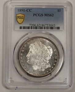 1891-CC $1 Morgan Silver Dollar PCGS MS 62 US Almost Proof Like Fields #9A - Picture 1 of 4