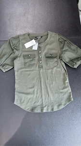 Lauren Ralph Lauren Damen Baumwolle Puffärmel Henley Top Olivgrün Größe M - Bild 1 von 11