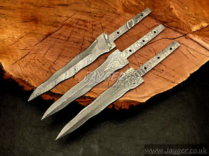 Lot of 3 Handmade Damascus Steel Double Edge-Kriss Blank Blade-Wavey-Kling-B23