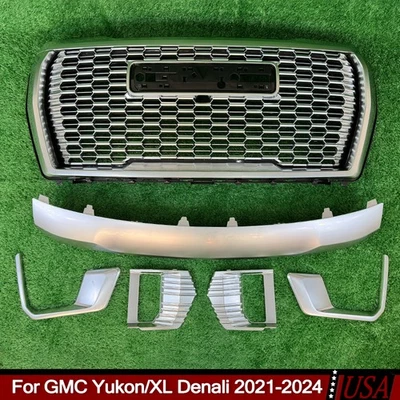 Fit 2021-24 GMC Yukon/XL Denali Front Grille Grill Kit Painted Galvanized Silver - Изображение 1 из 4