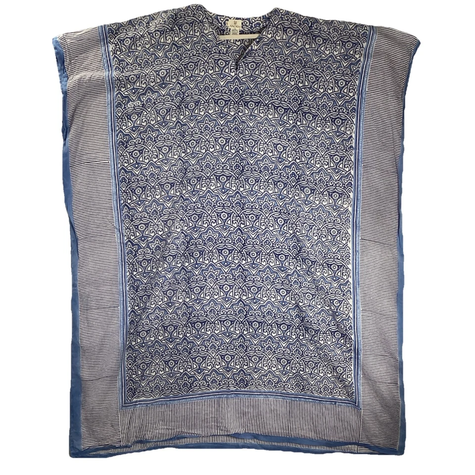 Anokhi Mujer Blanco Azul Estampado 100% Algodón Caftán Playa Cubrir Piscina Foto 1 de 4