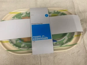 Room Essentials 3 Piece Printed Tray Set Melamine Bamboo - Picture 1 of 4