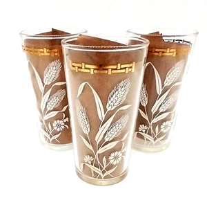 Hazel Atlas Wheat Glasses Tumblers Set of 3 White With Gold Trim Vintage 12oz - Picture 1 of 8