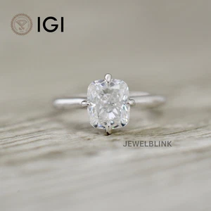 2 Carat Cushion CVD Lab Grown Diamond 14K White Gold Solitaire Engagement Ring - Picture 1 of 19