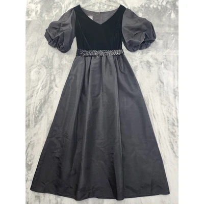 Vestido Vintage Años 60 Edith Flagg Terciopelo Tafetán Lentejuelas Manga Abullonada Talla 10 Negro Foto 1 de 4