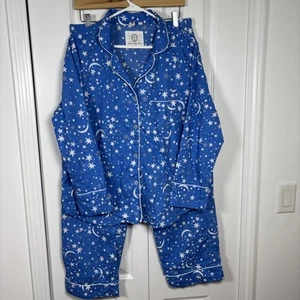 Pigiama Stampa Fresca Set 2 Pezzi M Pantaloni Maniche Lunghe Cieli Celesti Popeline Blu - Foto 1 di 19