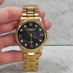 Black Gold Tone Roman Numeral Dial with Rhinestones Men's Wrist Watch - Picture 1 of 9