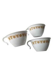 Corelle Butterfly Gold Hook Handle Coffee Tea Set of 3 Corning cups USA - Picture 1 of 4