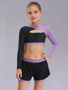 Kids Girls Outfit Gym Suit Dance Set Activewear Keyhole Front Shirts Running - Picture 1 of 31