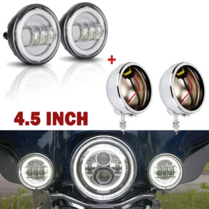 4.5" Chrome Motorcycle LED Passing Spot Fog Lights + Housing Lamp Bucket Bracket - Picture 1 of 12