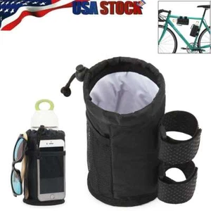 Bike Bicycle Water Bottle Holder Bag Handlebar Cup Drink Holder Stem Bag Black - Picture 1 of 12