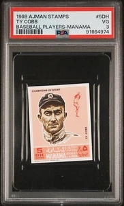 PSA 3 VG TY COBB HOF 1969 AJMAN STAMPS 5DH MANAMA GRADED VINTAGE MLB TYRUS TPHLC - Picture 1 of 2