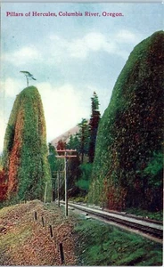 Pillars of Hercules, Railroad Tracks, Columbia River, Oregon Postcard - Picture 1 of 2
