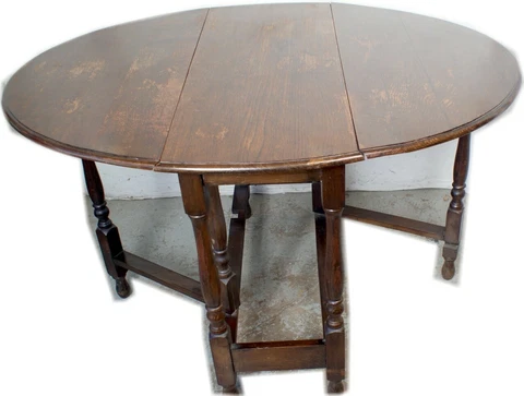 Solid British Tiger Oak Shabby Antique Drop Leaf Gate Leg Table England SOLID Cover