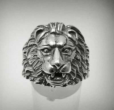 Bague en argent sterling véritable lion massif poinçonné 925 faite a la main - Photo 1/4
