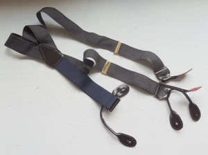 Hosenträger Markenlos England Herren blau grau gelb Chevron Knopfleiste Spitze Neu ohne Etikett - Bild 1 von 4