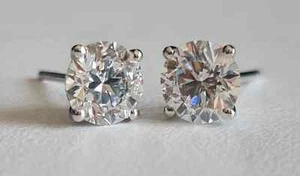 2.02 Ct Round Lab Grown E VVS2 Diamond Earrings 14K White Gold IGI Certified - Picture 1 of 8