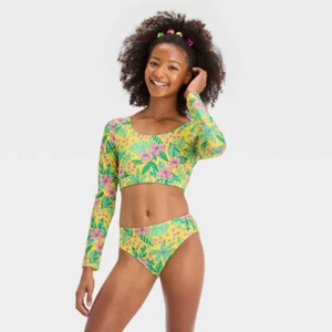 Art Class Utopia Floral Print 2 Piece Rash Guard Bikini Set Large (10-12) NWT - Picture 1 of 1