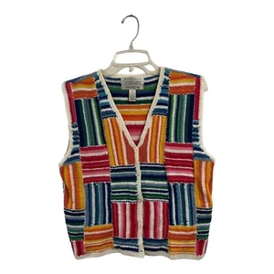 Portraits By Northern Isles Hand Knitted Sweater Vest Sz M Rainbow Stripe READ - Picture 1 of 13