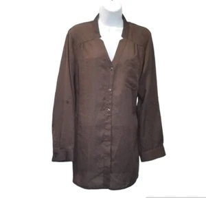 Blusa túnica marrón Chicos 1 EE. UU. 8 blusa mediana con botones delanteros para mujer carrera informal - Imagen 1 de 5